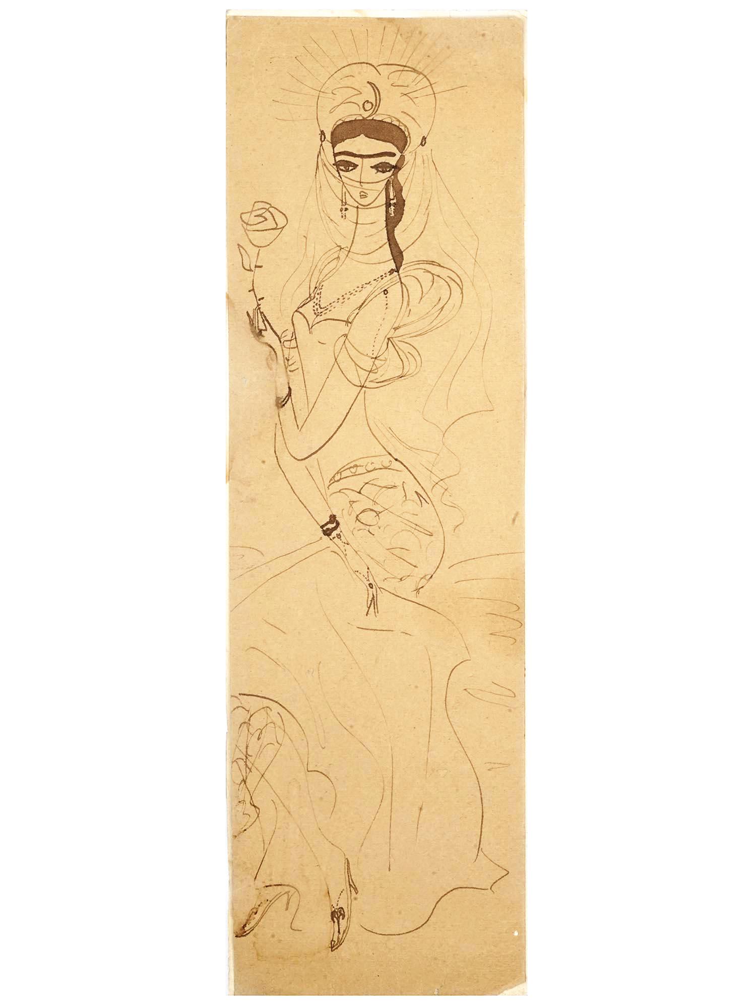 RUSSIAN WATERCOLOR PAINTING BY NADEZHDA RUSHEVA: Nadezhda Nikolaevna Rusheva (Soviet, 1952-1969) watercolor painting on paper depicting Shamakhan Queen from The Tale of Tsar Saltan, a tale in verse by Alexander Pushkin, written in 1831. Signed and i