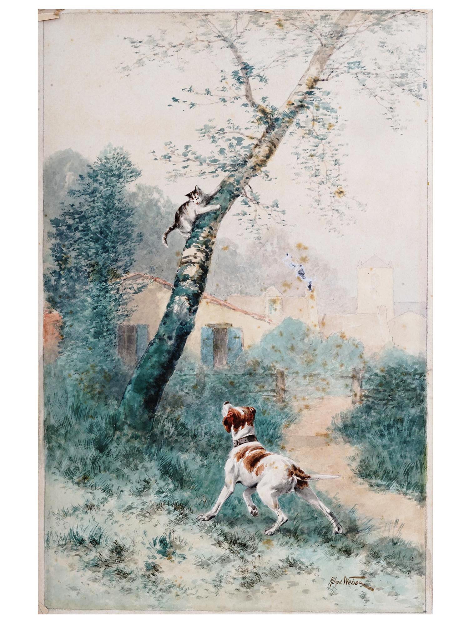 FRENCH GENRE WATERCOLOR PAINTING BY ALFRED WEBER (1 of 6)