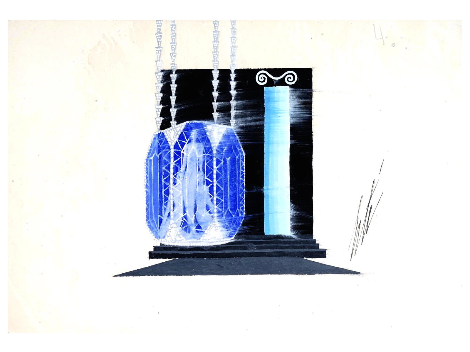 MID CENT RUSSIAN DESIGN PAINTING ELEGANCE BY ERTE: Romain de Tirtoff, Russian, 1892 to 1990, gouache on paper painting titled Elegance. Signed lower right by the artist. Numbered 4074 and sealed with the artists stamp to the back. Romain de Tirtoff wa