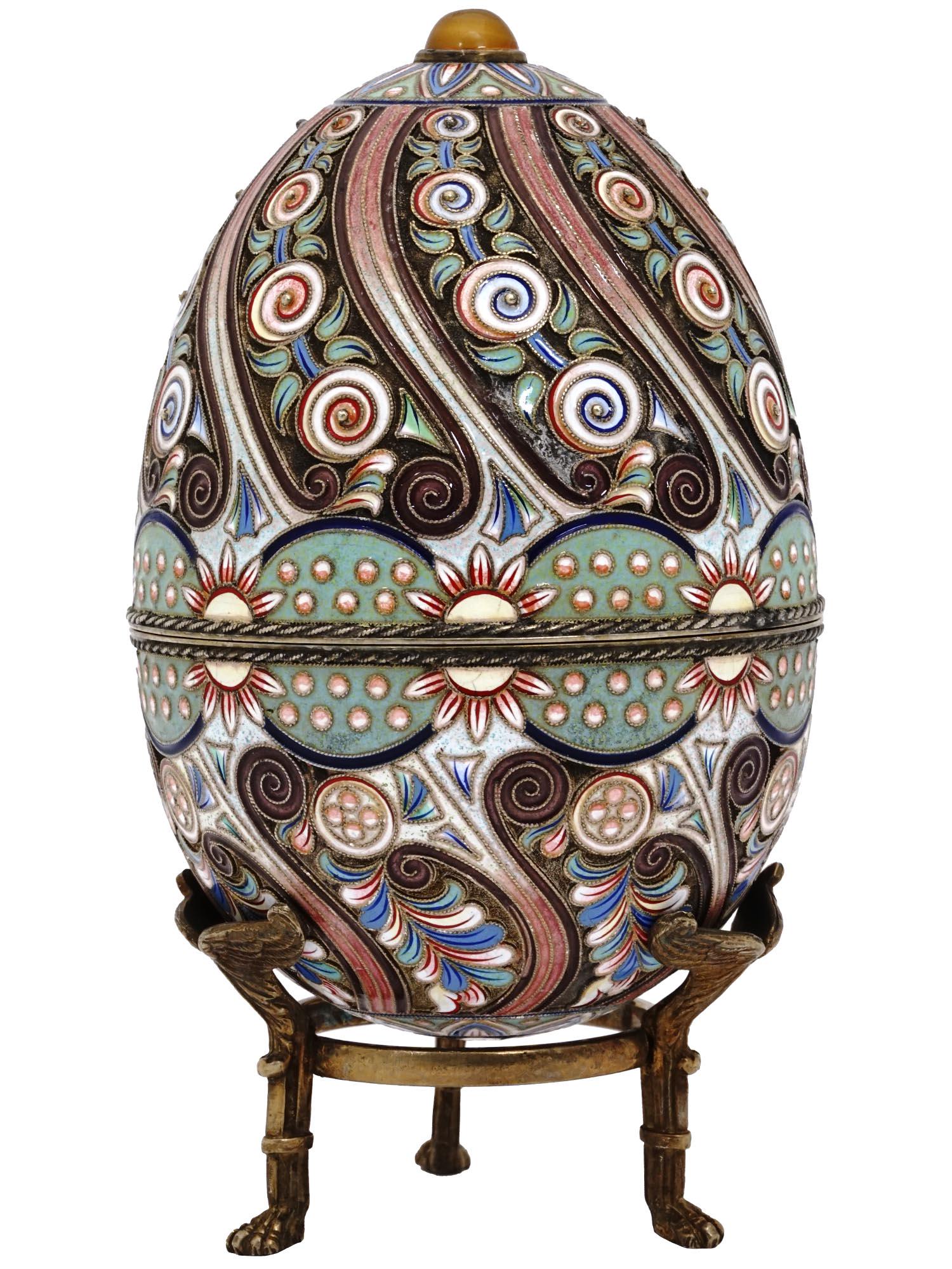 RUSSIAN SILVER ENAMEL EASTER EGG WITH A STAND (1 of 8)