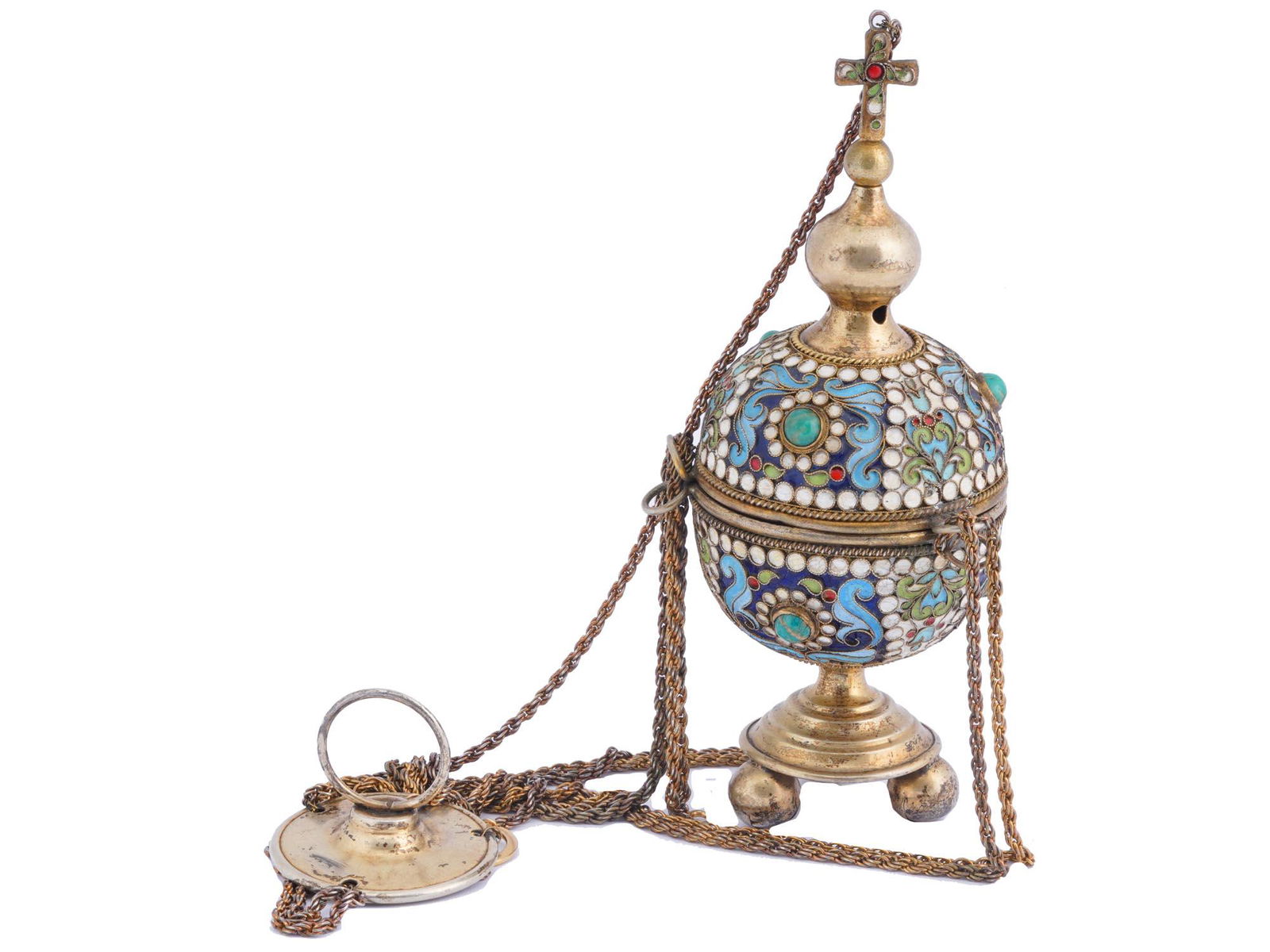 RUSSIAN SILVER PLATED CHURCH THURIBLE INCENSE BURNER (1 of 4)