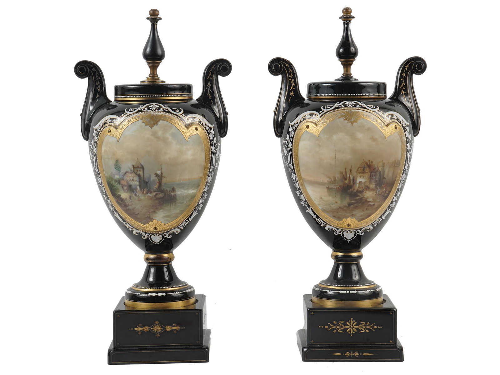 ANTIQUE FRENCH HAND-PAINTED GLASS OVERLAY VASES (1 of 7)