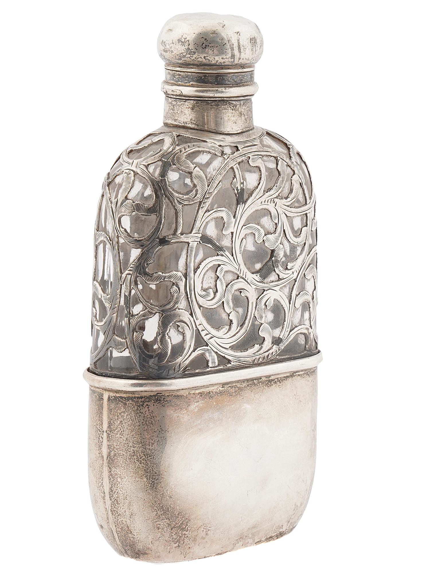 ANTIQUE AMERICAN ART NOUVEAU SILVER OVERLAY FLASK (1 of 5)