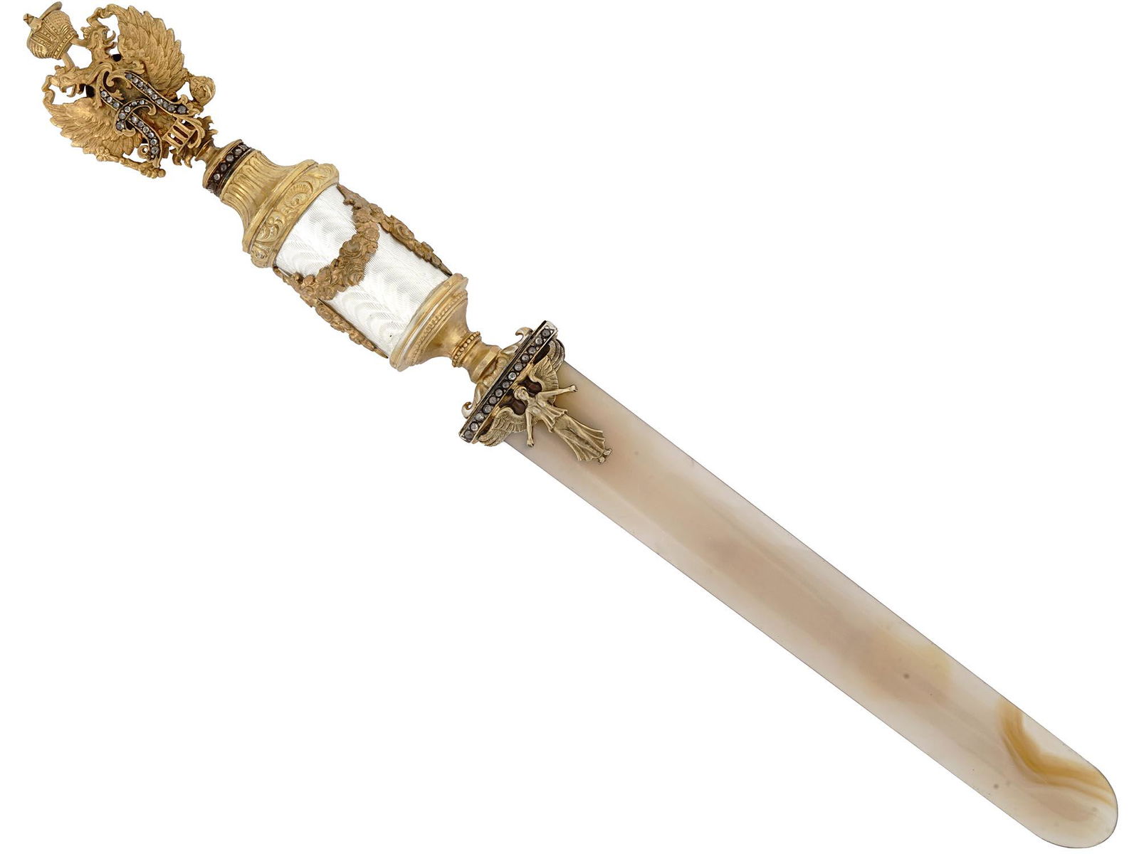 RUSSIAN GILT SILVER ENAMEL AGATE LETTER OPENER (1 of 5)