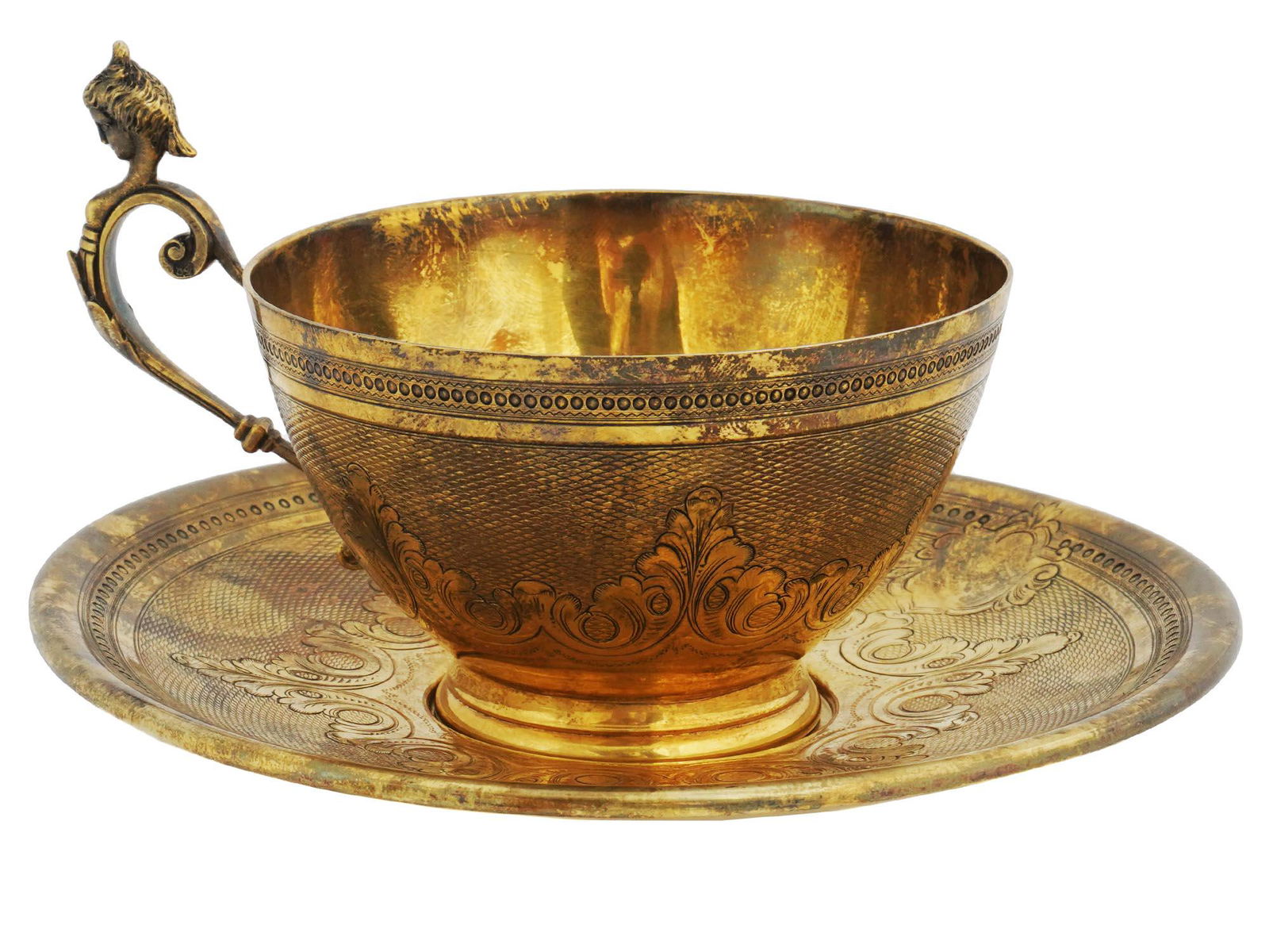 RUSSIAN 84 SILVER GILT TEACUP AND SAUCER (1 of 5)