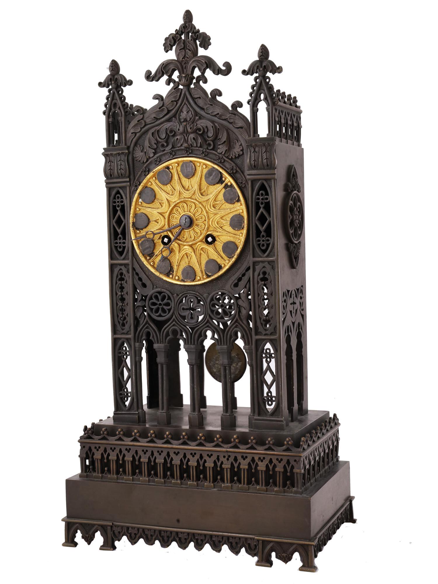 ANTIQUE FRENCH CATHEDRAL GILT BRONZE MANTEL CLOCK (1 of 6)