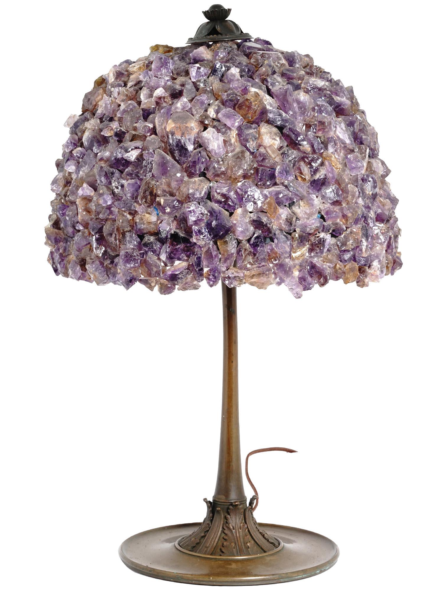 ANTIQUE BRONZE TABLE LAMP WITH AMETHYST SHADE (1 of 6)