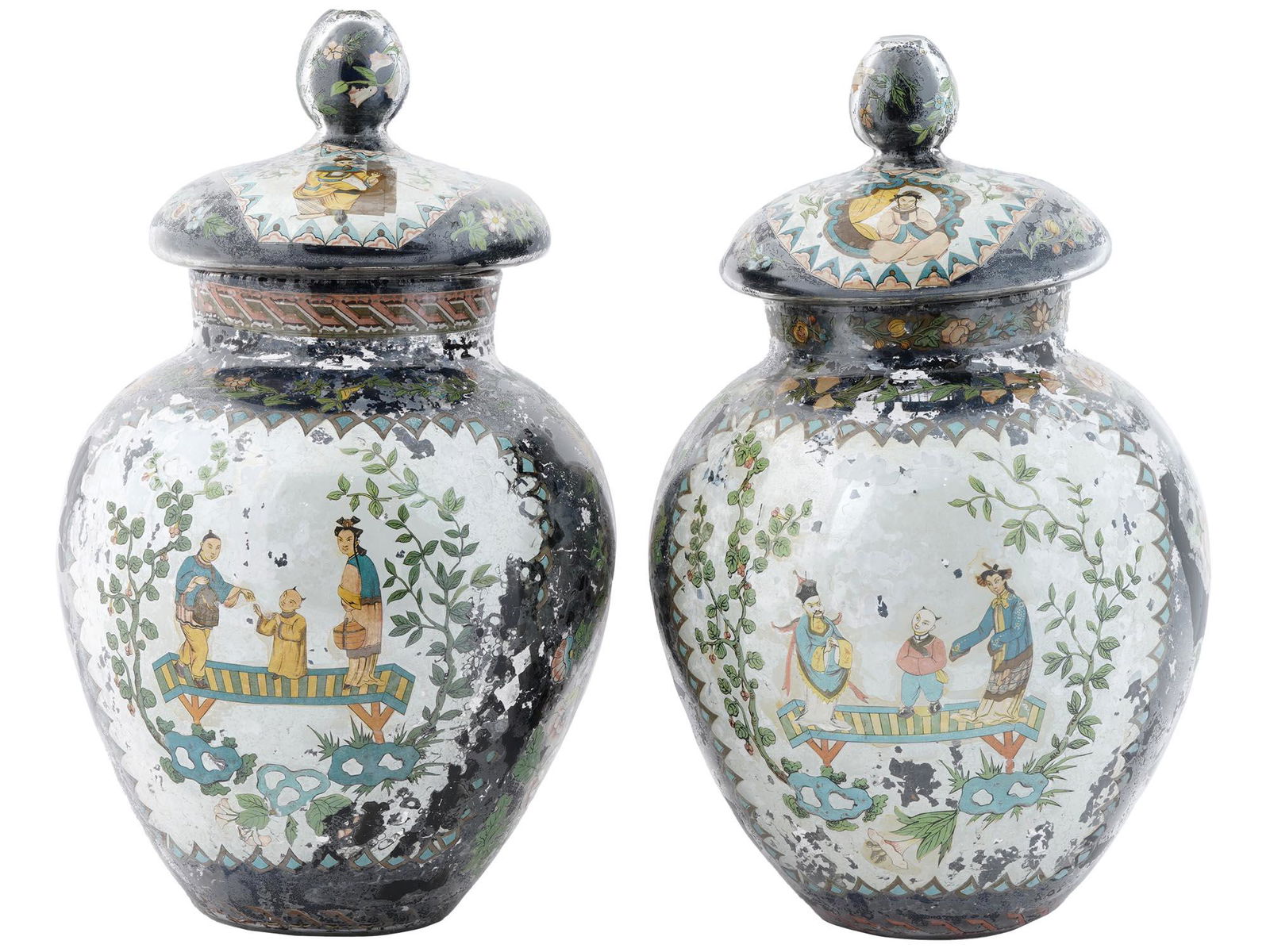 ANTIQUE CHINESE REVERSE PAINTED GLASS GINGER JARS (1 of 6)