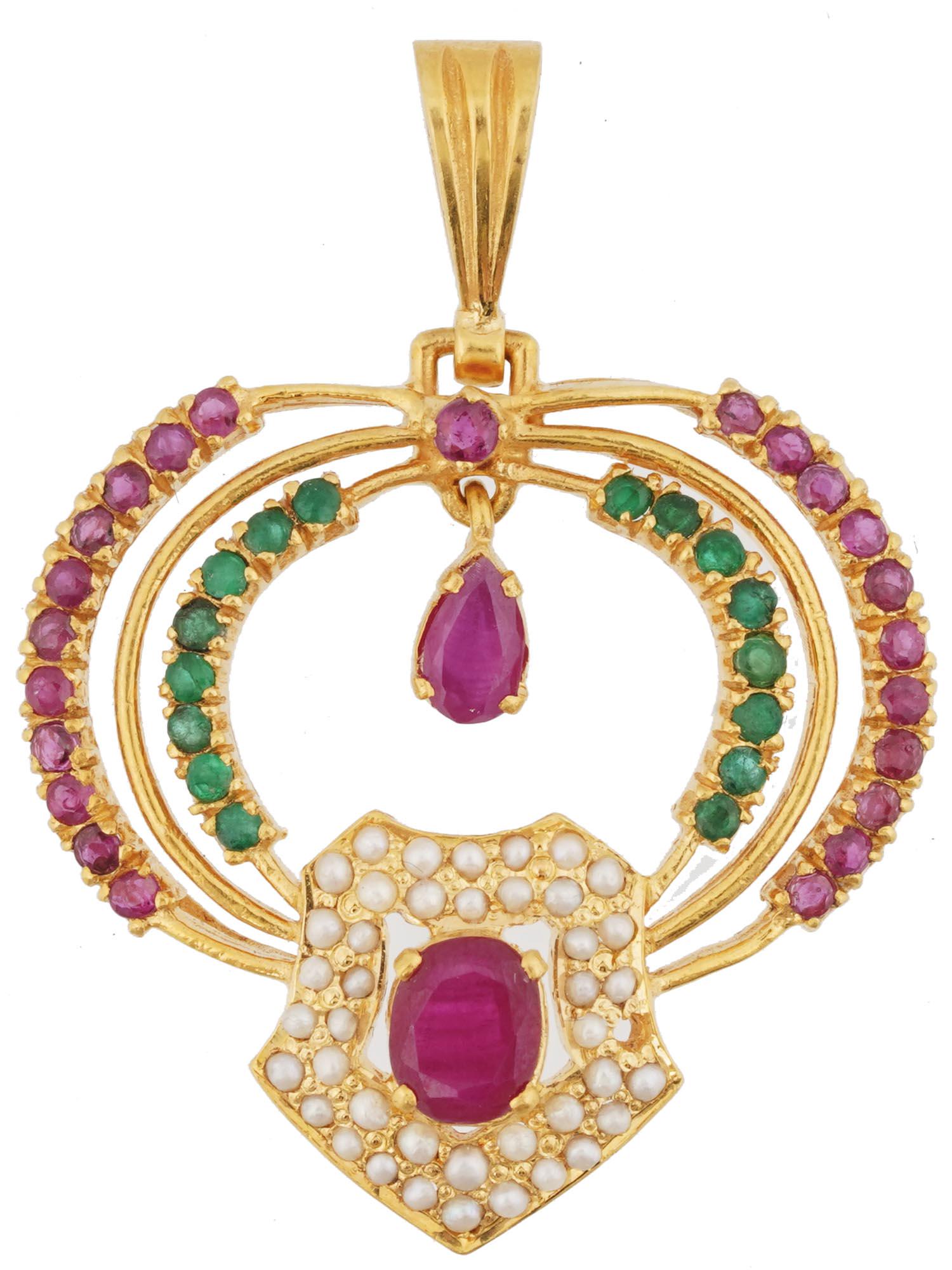 22K GOLD RUBY EMERALD AND NATURAL PEARLS PENDANT (1 of 3)