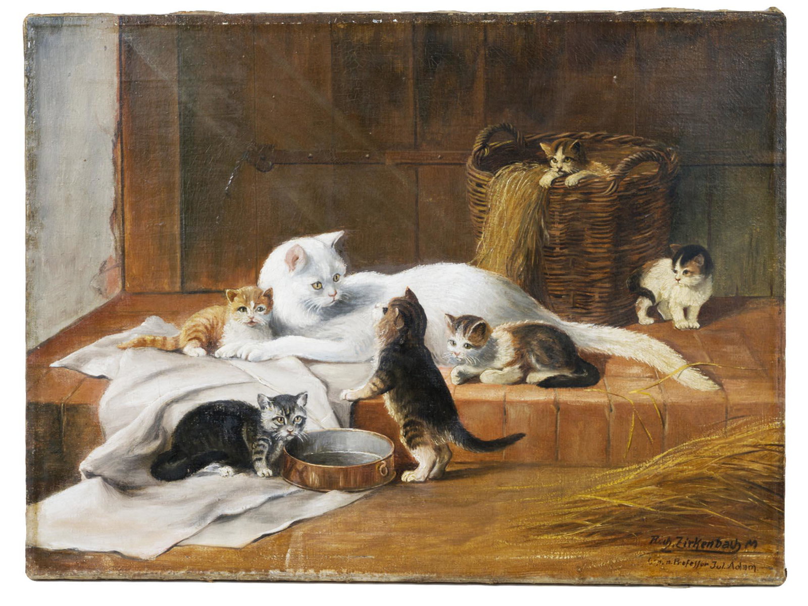 GERMAN PAINTING CAT FAMILY AFTER JULIUS ADAM (1 of 5)