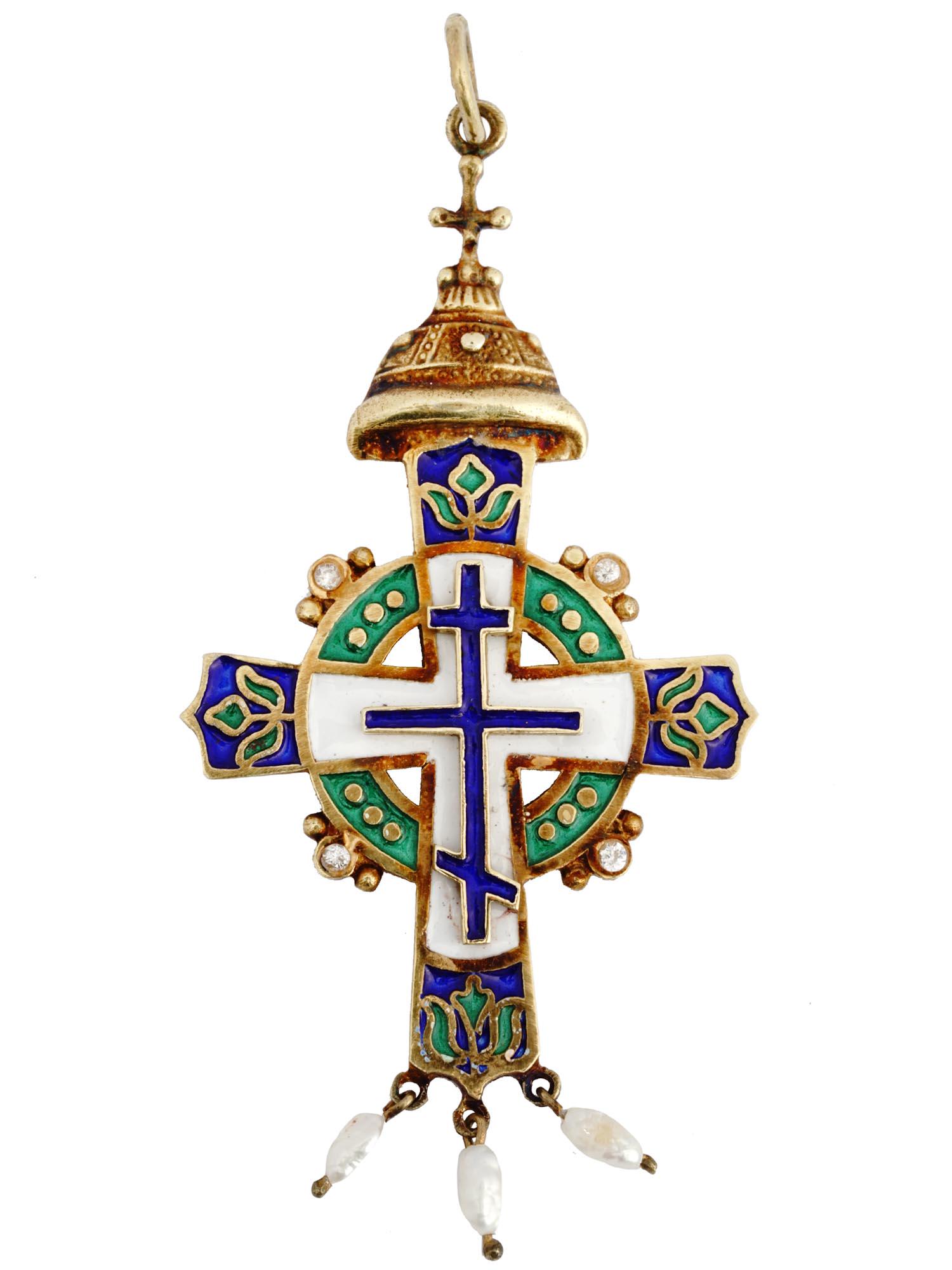 RUSSIAN SILVER ENAMEL ORTHODOX CROSS PENDANT (1 of 4)