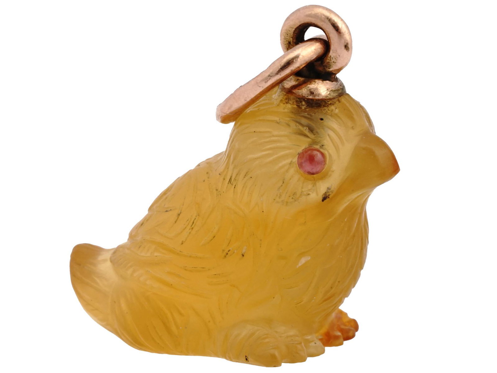 RUSSIAN GOLD HARD STONE CARVED BIRD PENDANT (1 of 5)