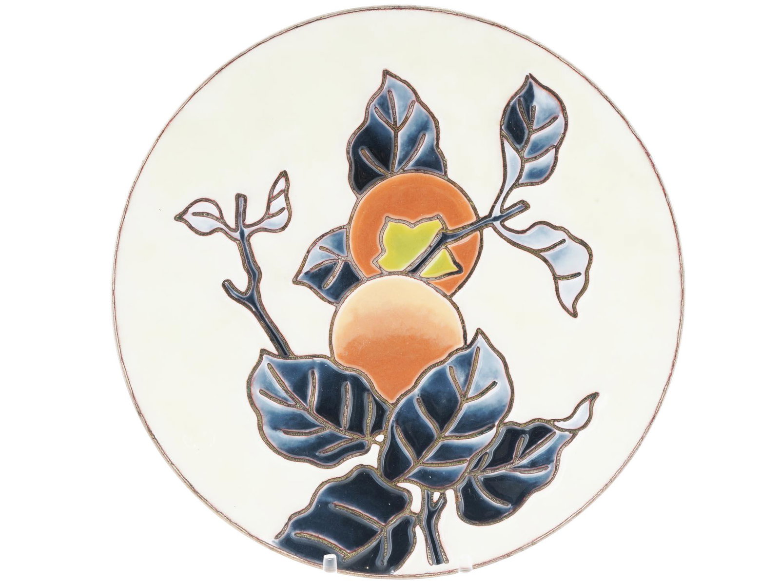 ANTIQUE JAPANESE SILVER WIRE PEACHES ENAMEL PLATE (1 of 3)