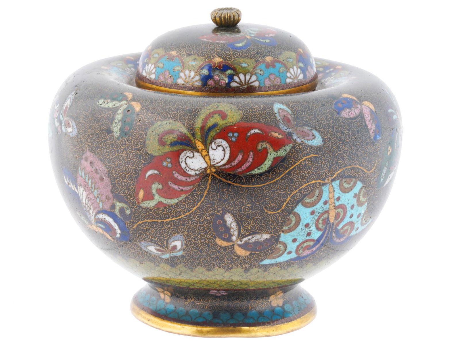 ANTIQUE JAPANESE CLOISONNE ENAMEL LIDDED JAR (1 of 6)