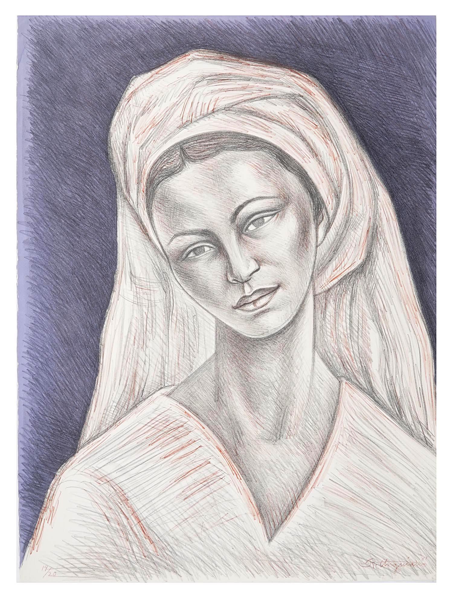 MEXICO WOMAN PORTRAIT LITHOGRAPH BY RAUL ANGUIANO (1 of 5)