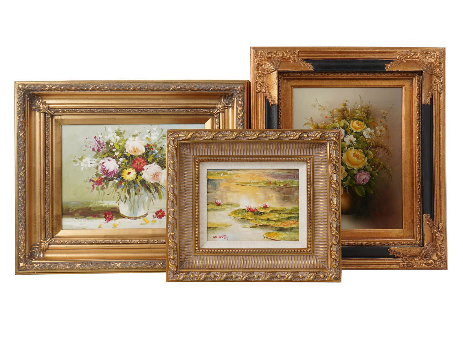 THREE VINTAGE FRAMED FLORAL STILL LIFE PAINTINGS (1 of 8)