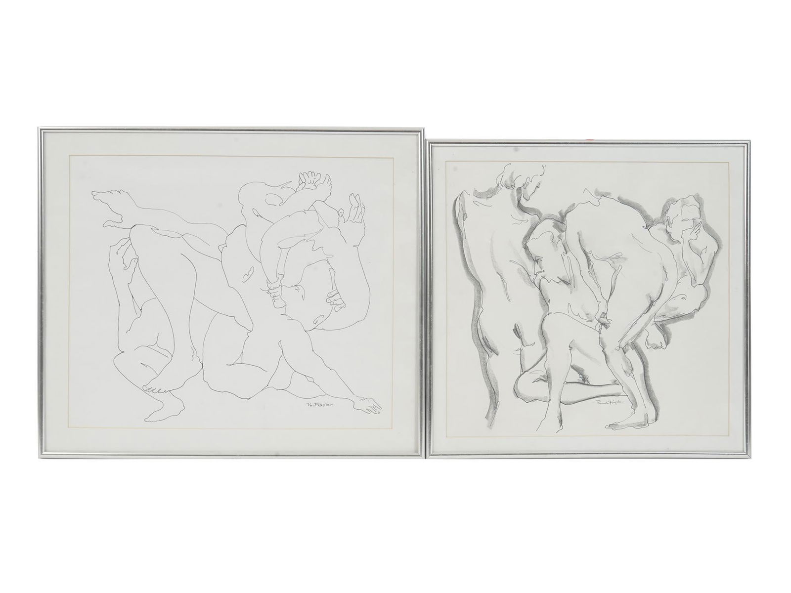 PAIR OF AMERICAN PEN INK PAINTINGS BY PAUL KAPLAN (1 of 12)