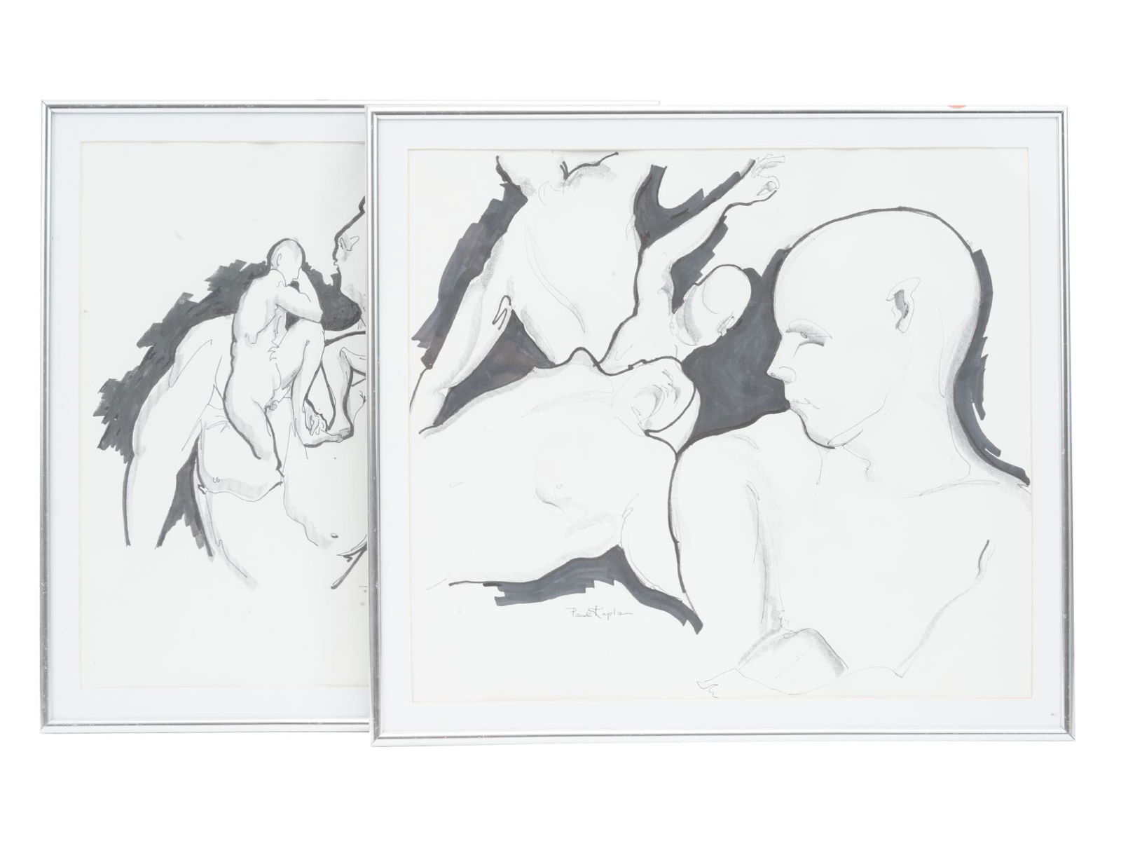 PAIR OF AMERICAN PEN INK PAINTINGS BY PAUL KAPLAN (1 of 12)