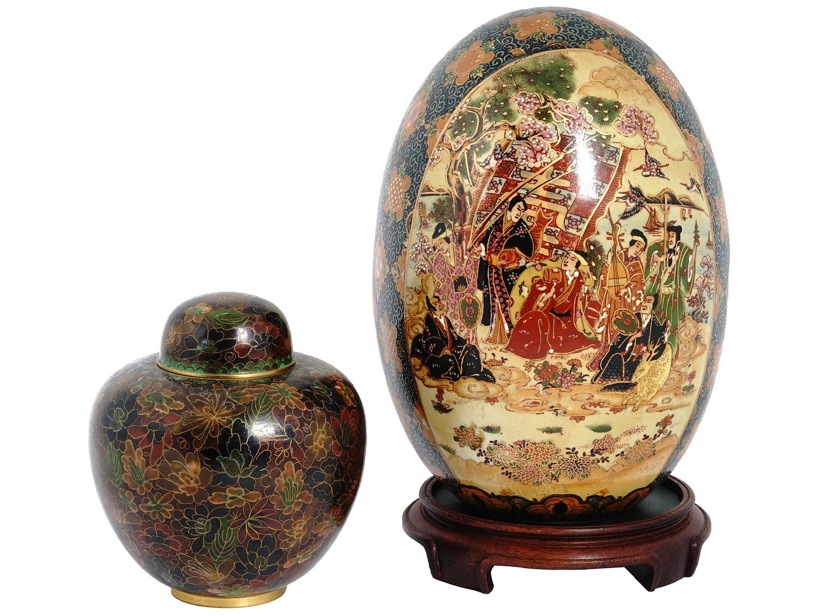 CHINESE ENAMEL GINGER JAR LARGE DECOR EGG W STAND (1 of 5)