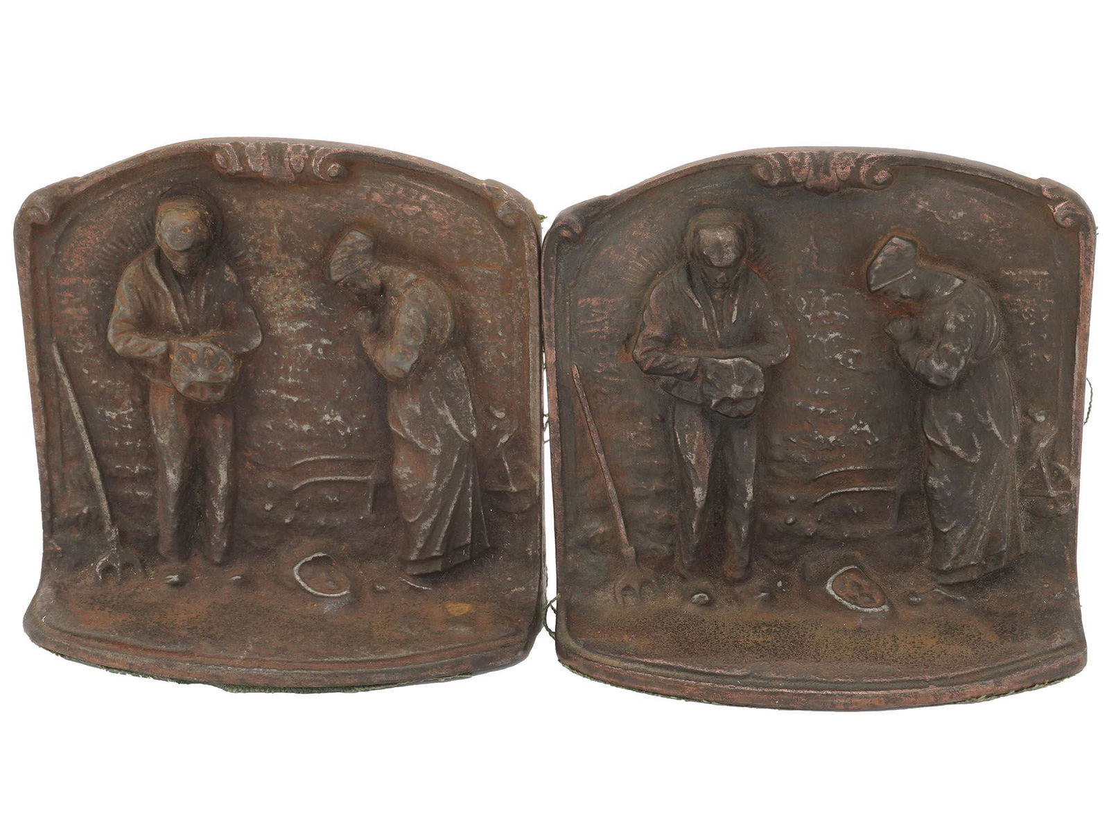 ANTIQUE EUROPEAN FIGURAL SCENES BRONZE BOOK ENDS (1 of 4)