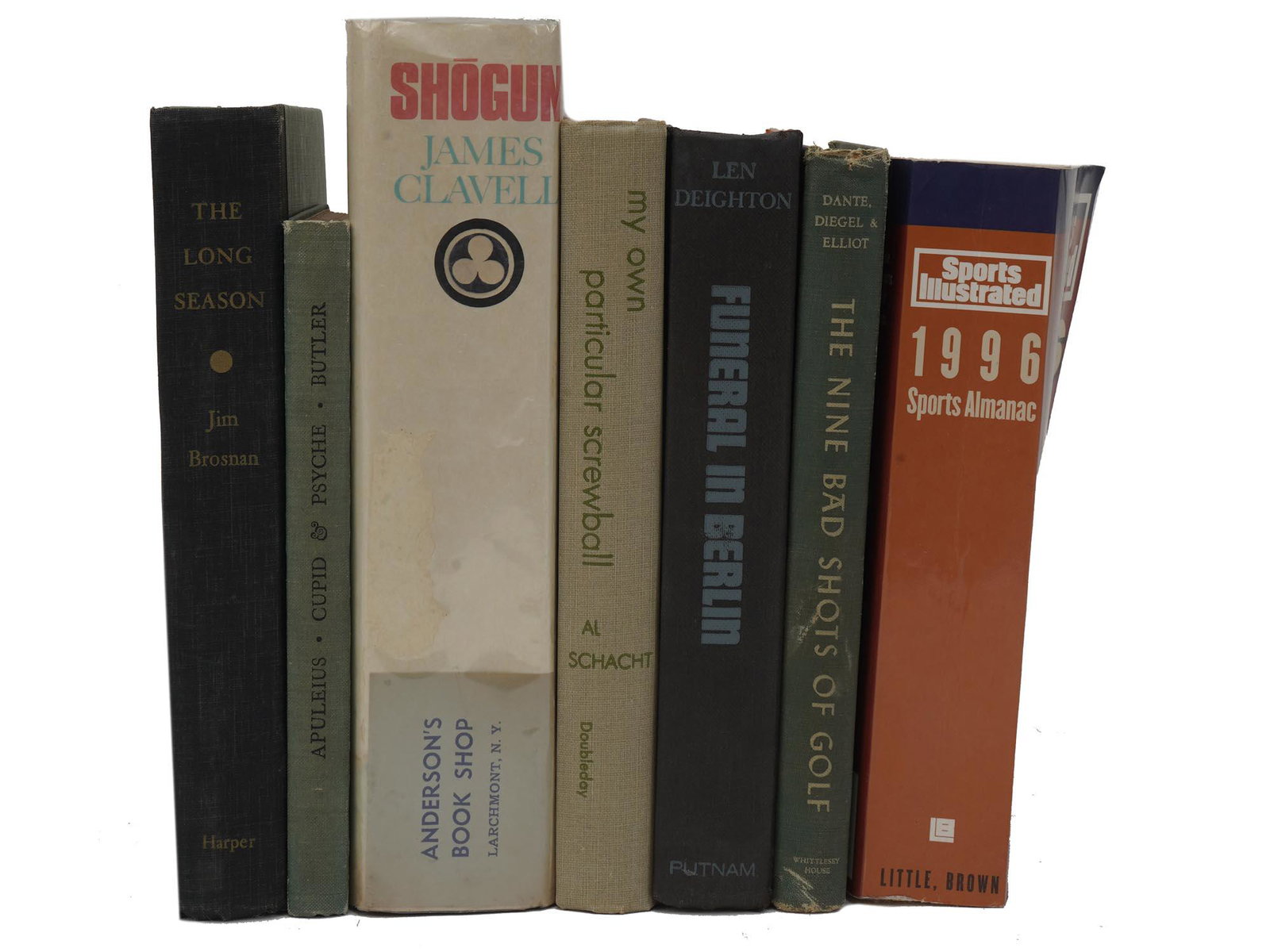 VINTAGE AMERICAN BOOK AND ALMANAC COLLECTION: A collection of 7 vintage and antique books and publications. The Long Season by Jim Brosnan published by Harper, New York, 1960. 1996 Sports Almanac by Editors of Sports Illustrated published by Litt