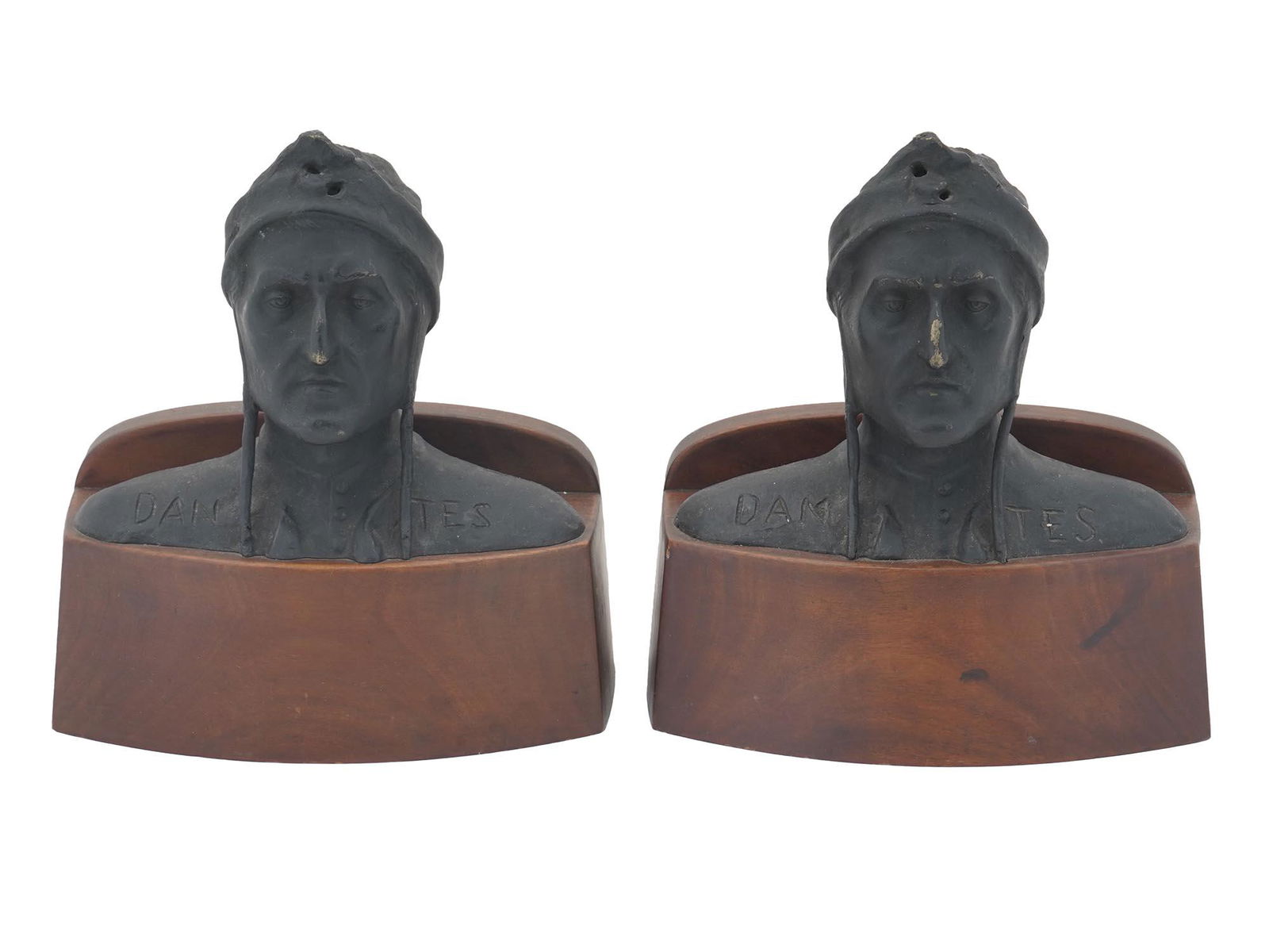TWO ANTIQUE POMPEIAN BRONZE DANTE BUST BOOKENDS (1 of 10)