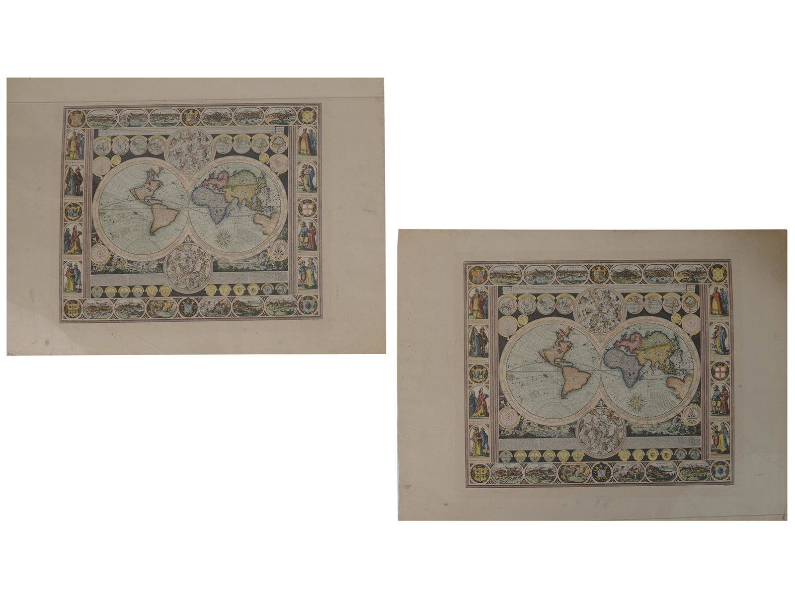 ENGRAVED DOUBLE HEMISPHERE WORLD MAPS BY ZURNER (1 of 5)