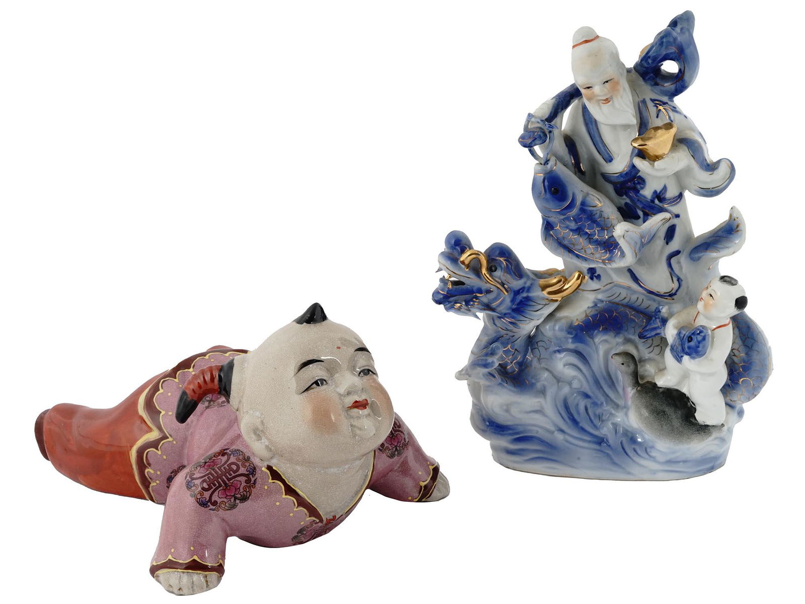 CHINESE BOYS GLAZED PORCELAIN CHINESE FIGURINES (1 of 6)