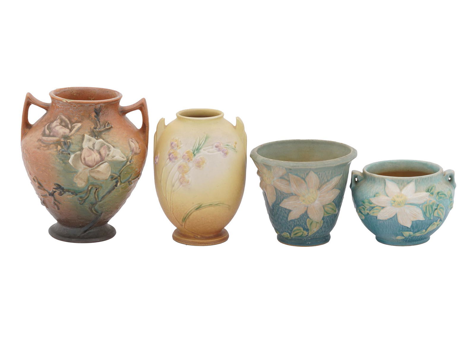 THREE VASES AND FLOWER POT BY ROSEVILLE POTTERY (1 of 10)