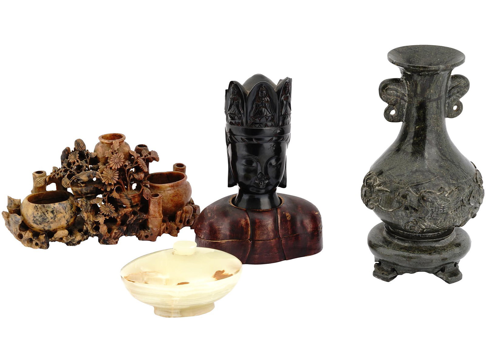ANTIQUE COLLECTION OF CARVED ASIAN GEMSTONE ITEMS (1 of 4)