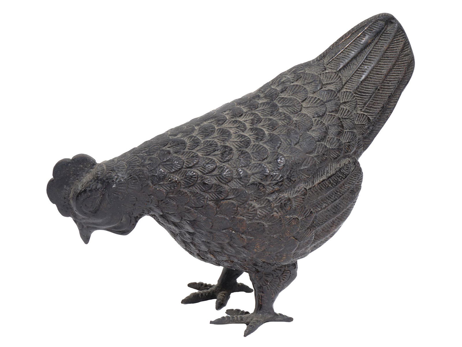 SMALL ASIAN PATINATED BRONZE FIGURINE OF A HEN (1 of 8)
