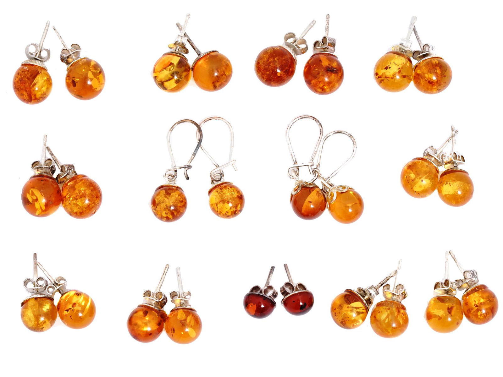 STERLING SILVER AND AMBER STUD AND WIRE EARRINGS (1 of 5)