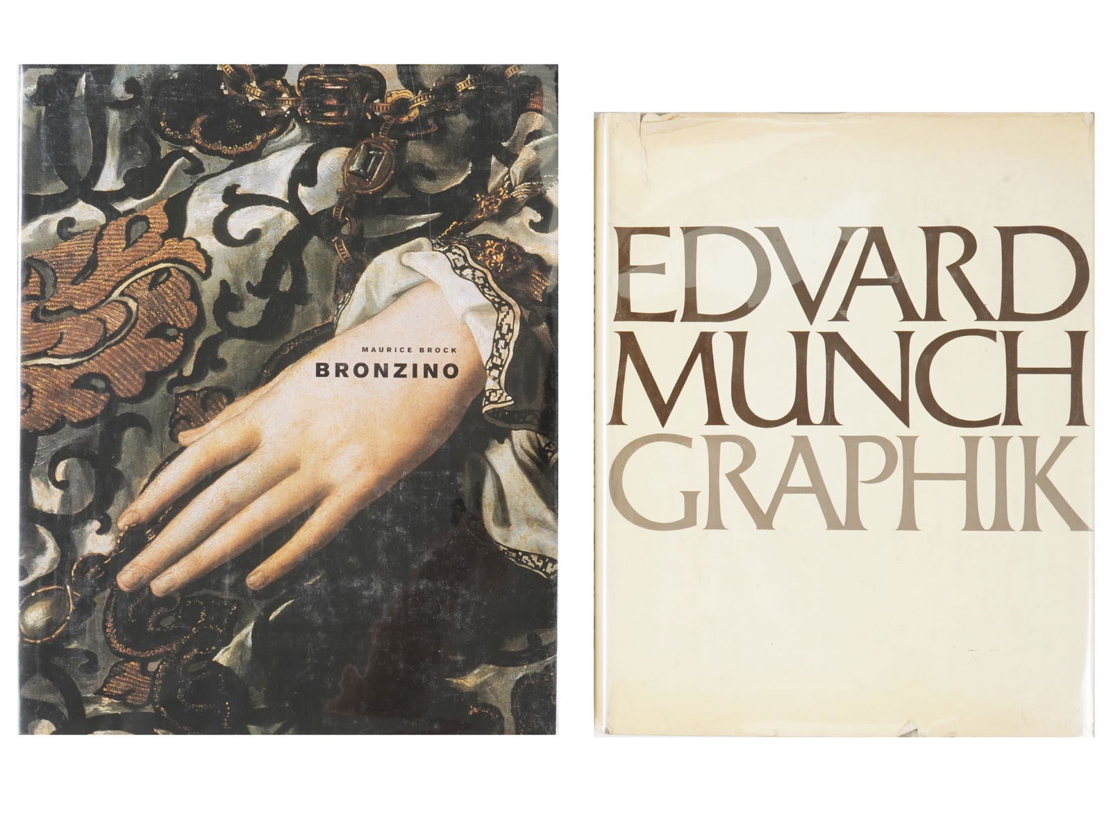 VINTAGE ART BOOKS BRONZINO AND MUNCH ALBUMS: Two vintage art book editions in English and German. Bronzino by Maurice Brock, published by Flammarion in 2002. Agnolo Bronzino was one of the leading representatives of Florentine mannerist painting