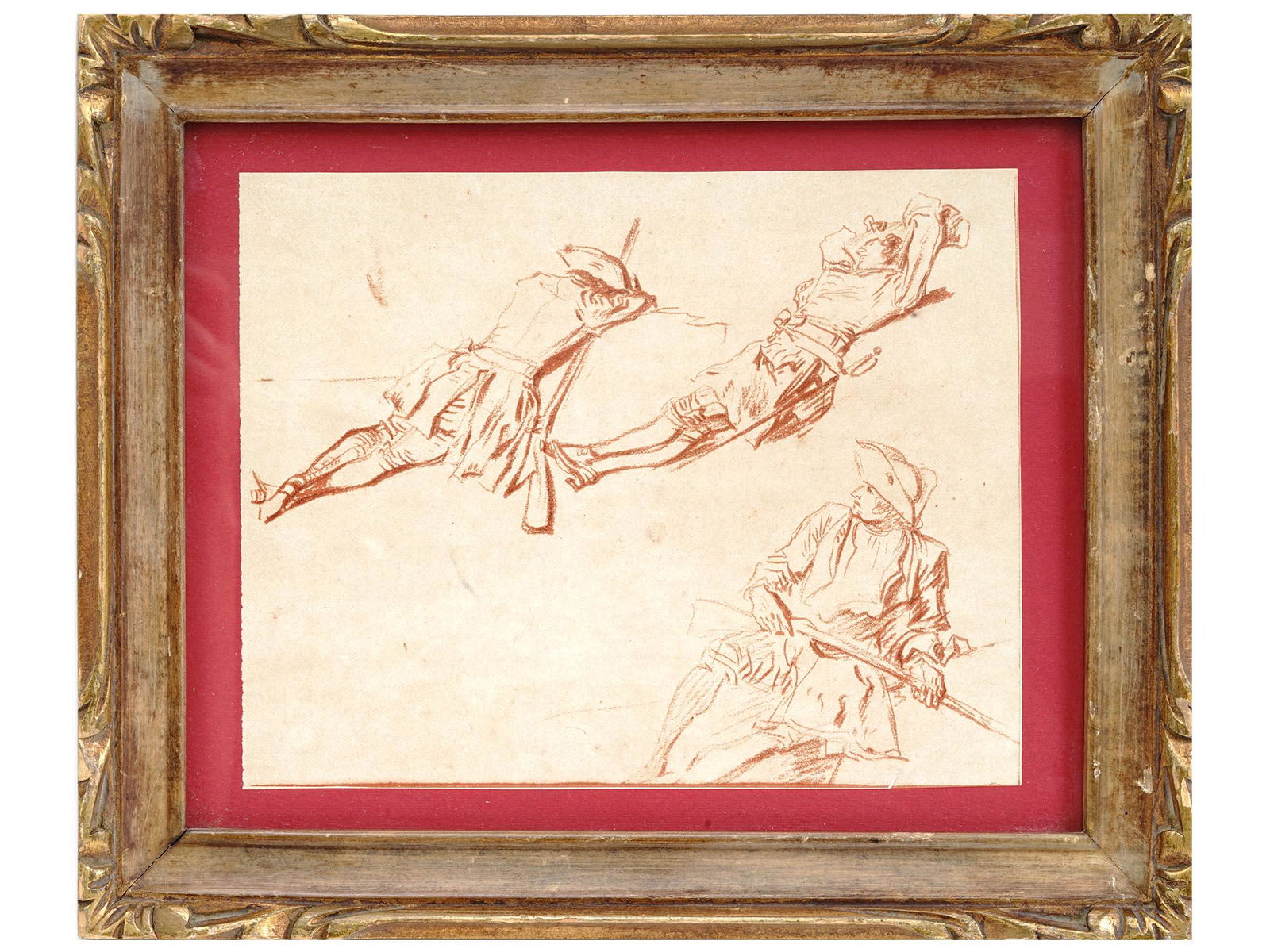 ANTIQUE FRENCH WATTEAU LITHOGRAPH FRENCH SOLDIERS (1 of 4)