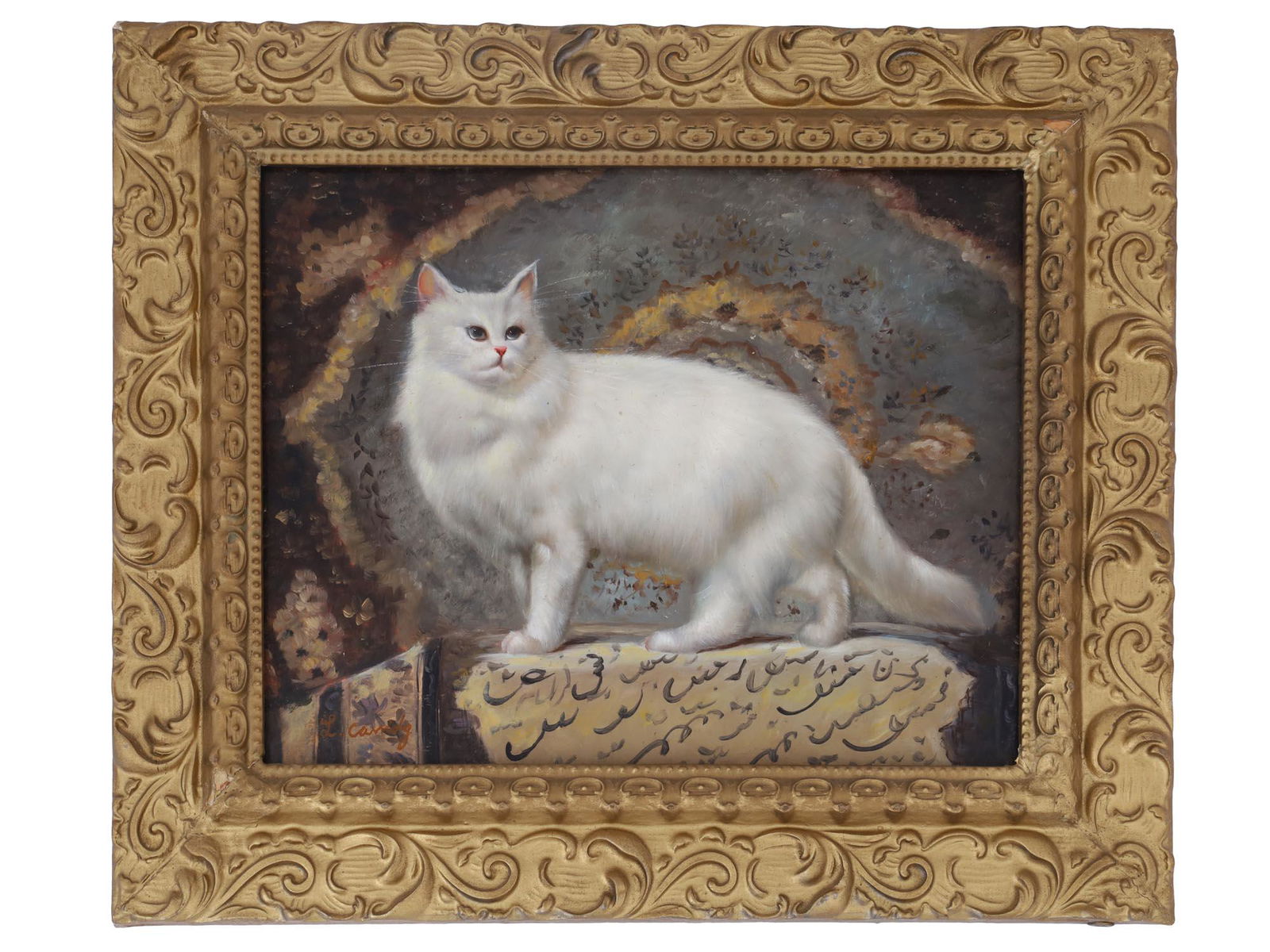 FRAMED OIL PAINTING OF A PERSIAN CAT BY L CAMDY (1 of 4)