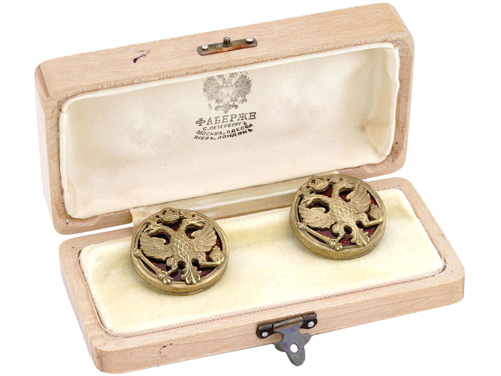 RUSSIAN GILT SILVER ENAMEL DOUBLE EAGLE CUFFLINKS (1 of 4)