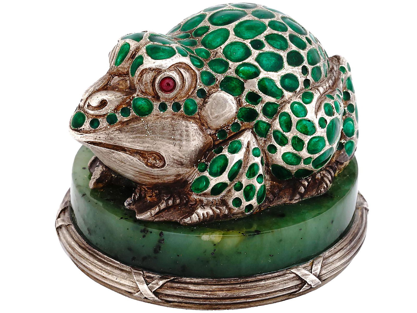 RUSSIAN 88 SILVER CHAMPLEVE ENAMEL NEPHRITE TOAD (1 of 5)