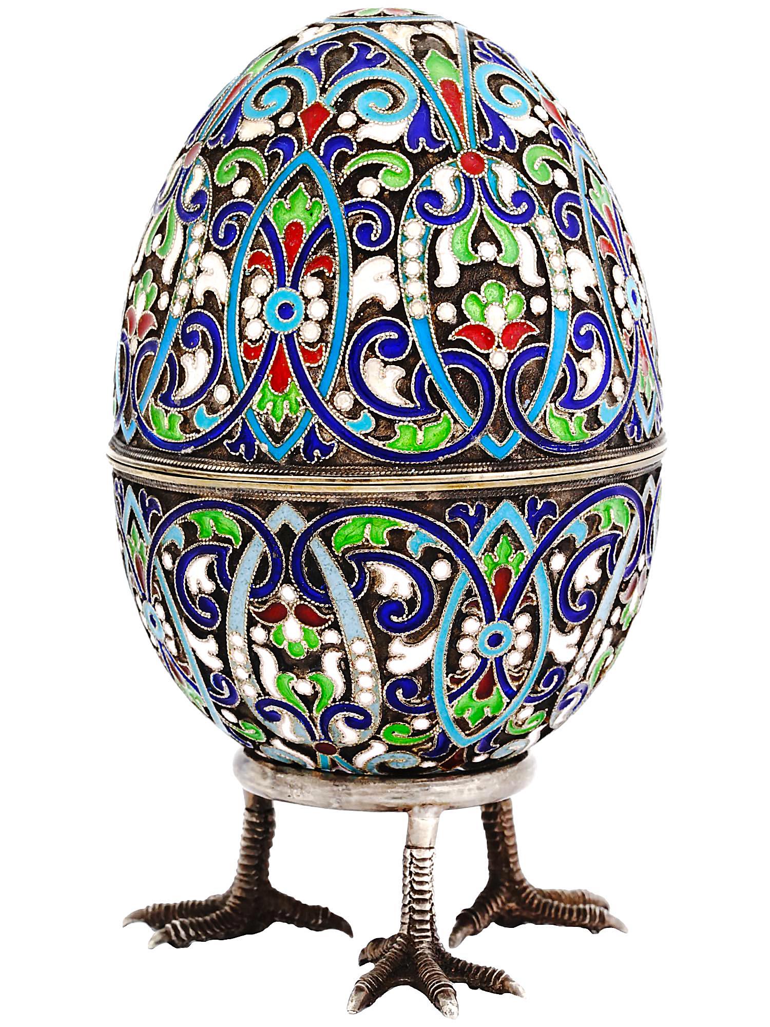 RUSSIAN 84 GILT SILVER ENAMEL EGG CASE WITH STAND (1 of 9)