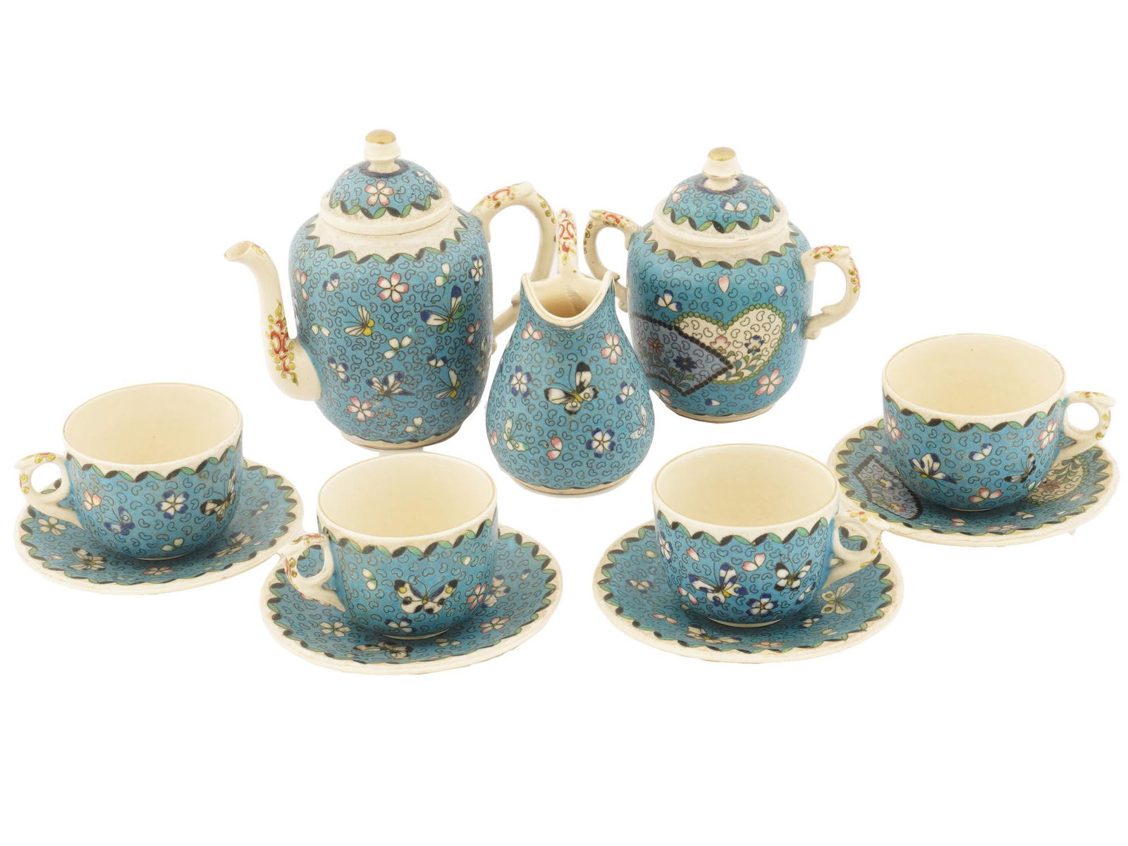 JAPANESE MEIJI CLOISONNE ON PORCELAIN TEA SERVICE (1 of 8)