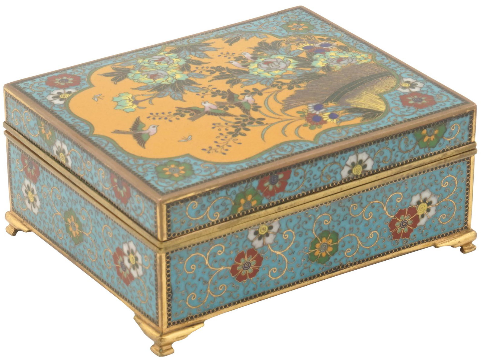 ANTIQUE JAPANESE GILT BRASS ENAMEL TRINKET BOX (1 of 5)
