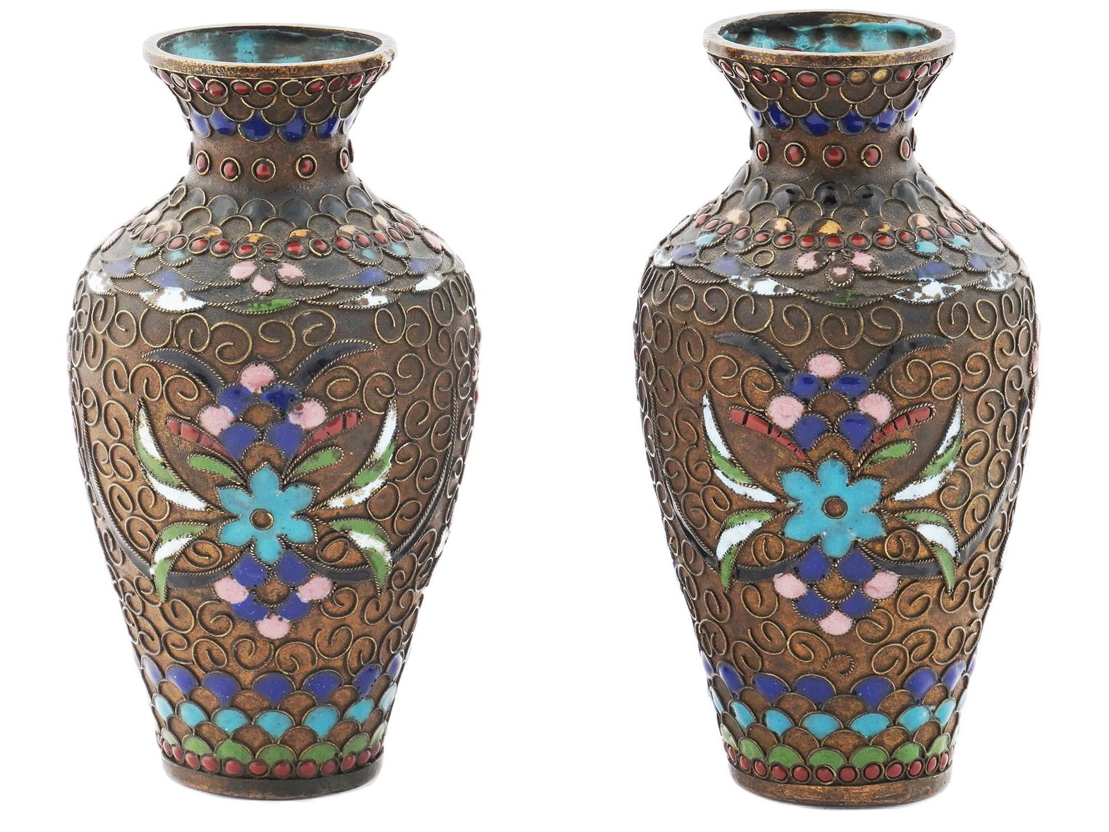 ANTIQUE MEIJI ERA JAPANESE CLOISONNE ENAMEL VASES (1 of 5)