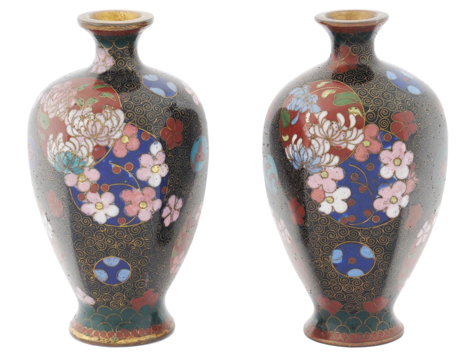 ANTIQUE MEIJI ERA JAPANESE CLOISONNE ENAMEL VASES (1 of 6)