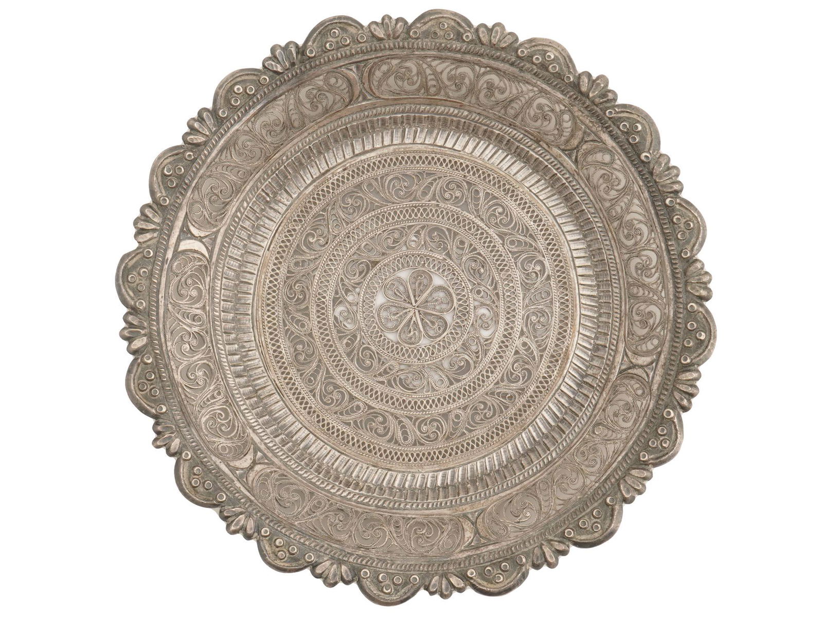 ANTIQUE 19 Ð¡ PERSIAN FILIGREE DESIGN SILVER TRAY (1 of 2)