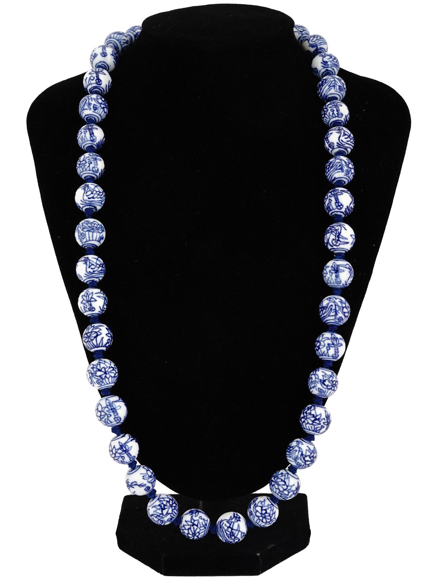 CHINESE BLUE AND WHITE CERAMIC BEADED NECKLACE (1 of 3)