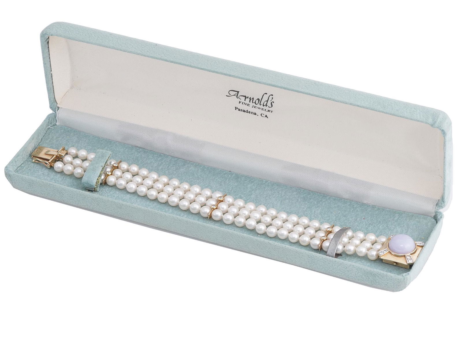 14K GOLD PEARL VIOLET JADE STONE JEWELRY BRACELET (1 of 4)