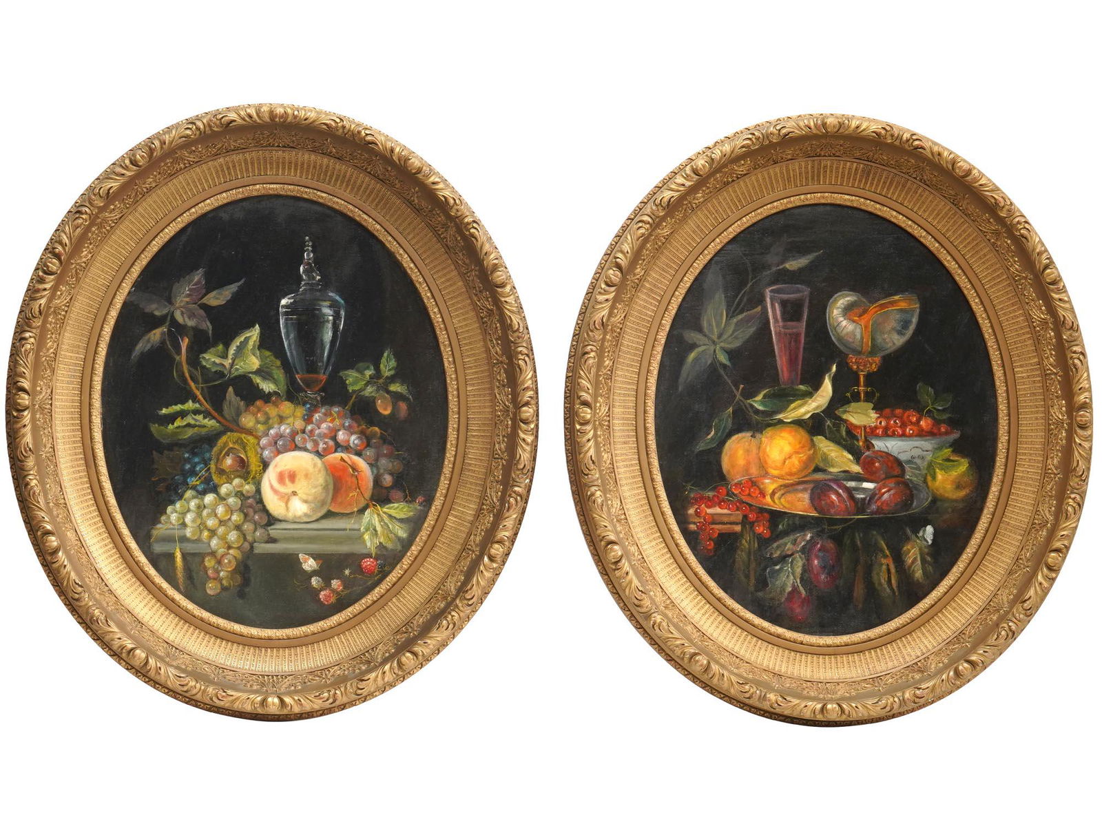 FRAMED OVAL STILL LIFE OIL ON CANVAS PAINTINGS (1 of 6)