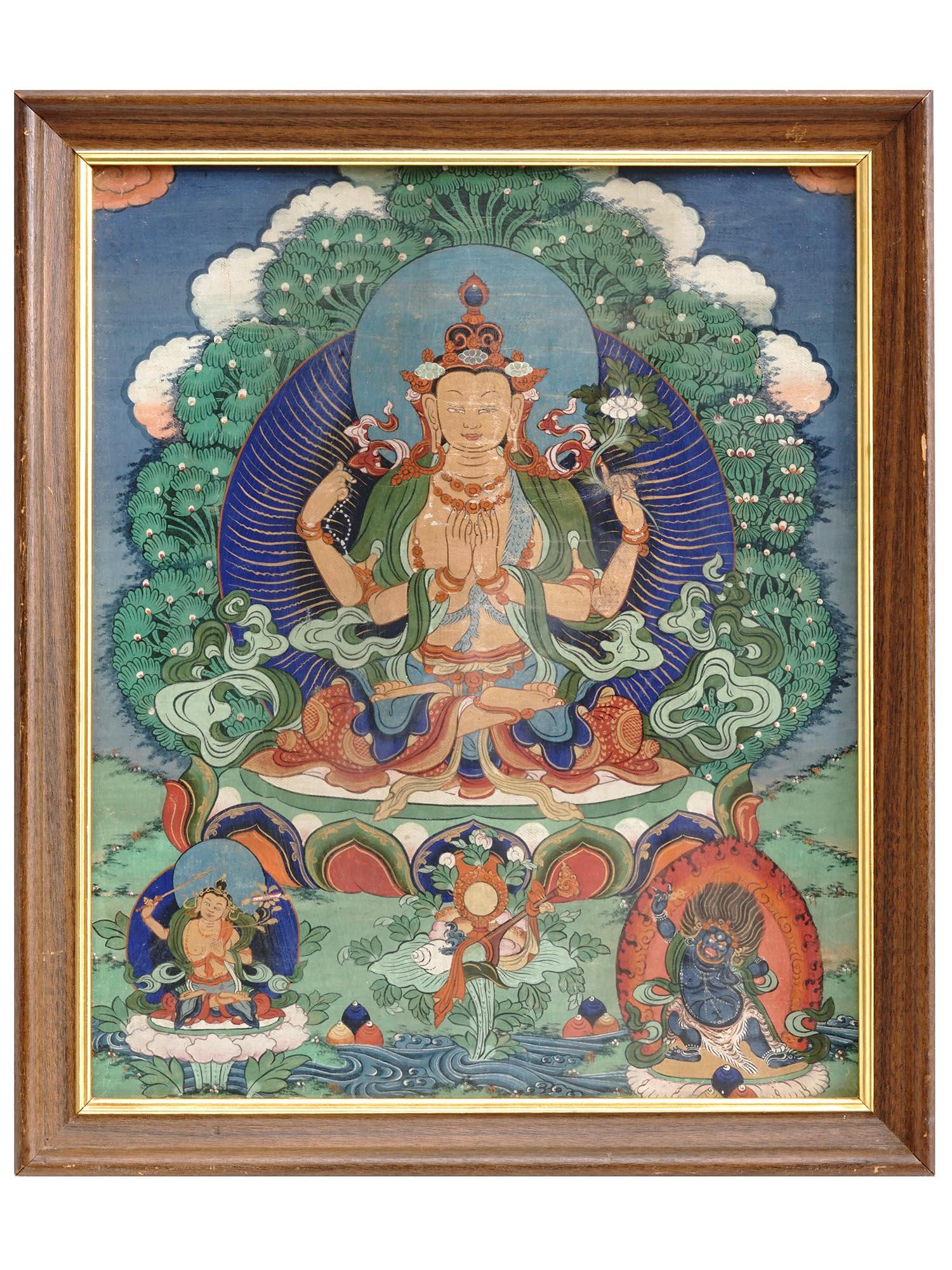ANTIQUE CHINESE QING ERA BUDDHA THANGKA PAINTING (1 of 5)