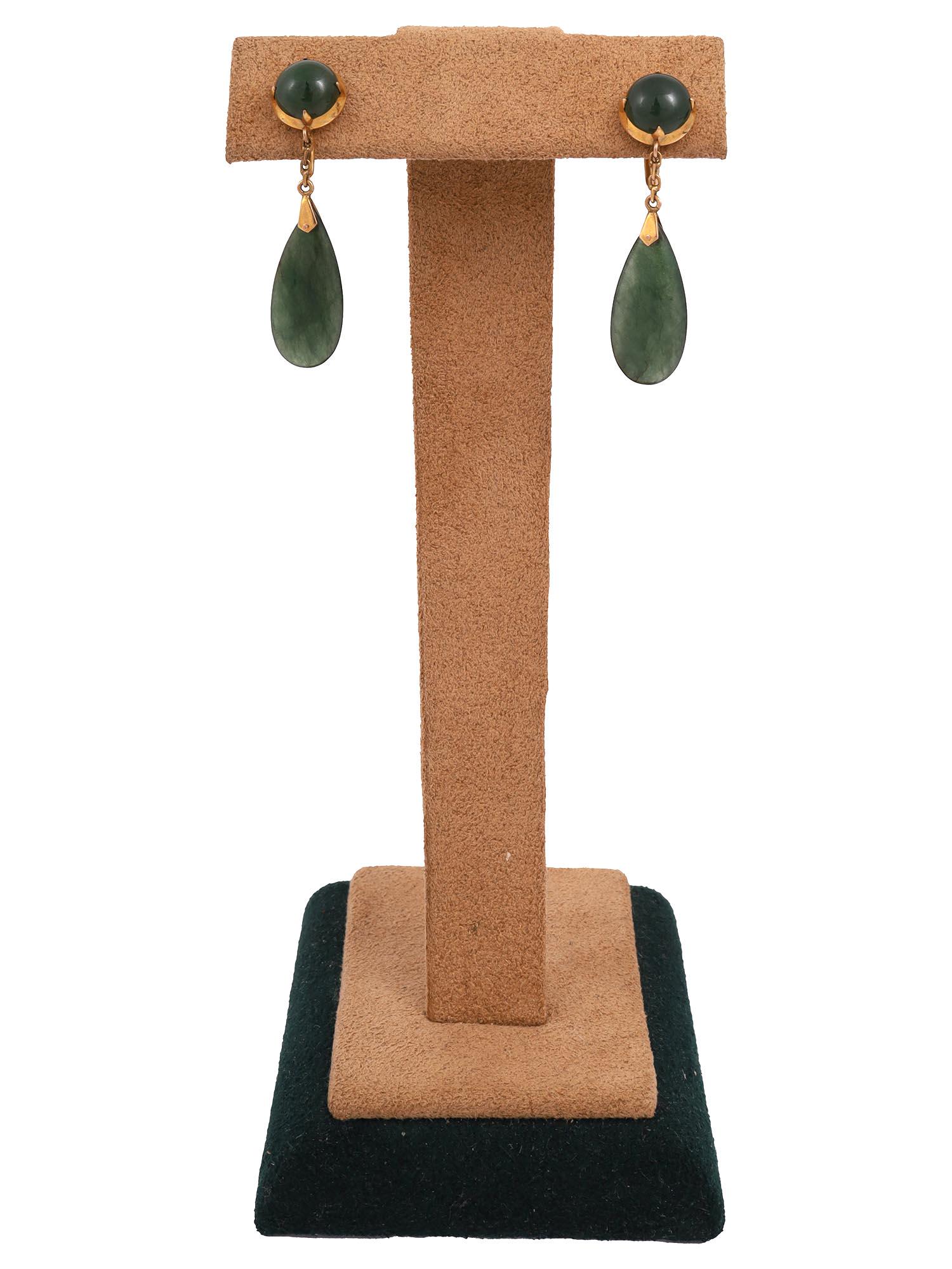 PAIR OF 14K GOLD JADE CLIP ON TEARDROP EARRINGS (1 of 4)