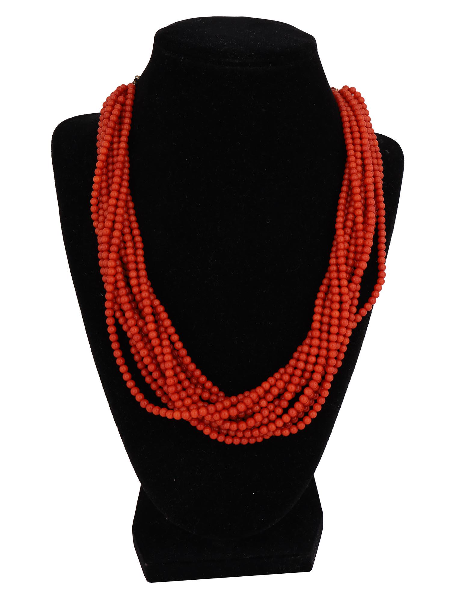 14K GOLD AND RED CORAL MULTILAYER BEADED NECKLACE (1 of 2)
