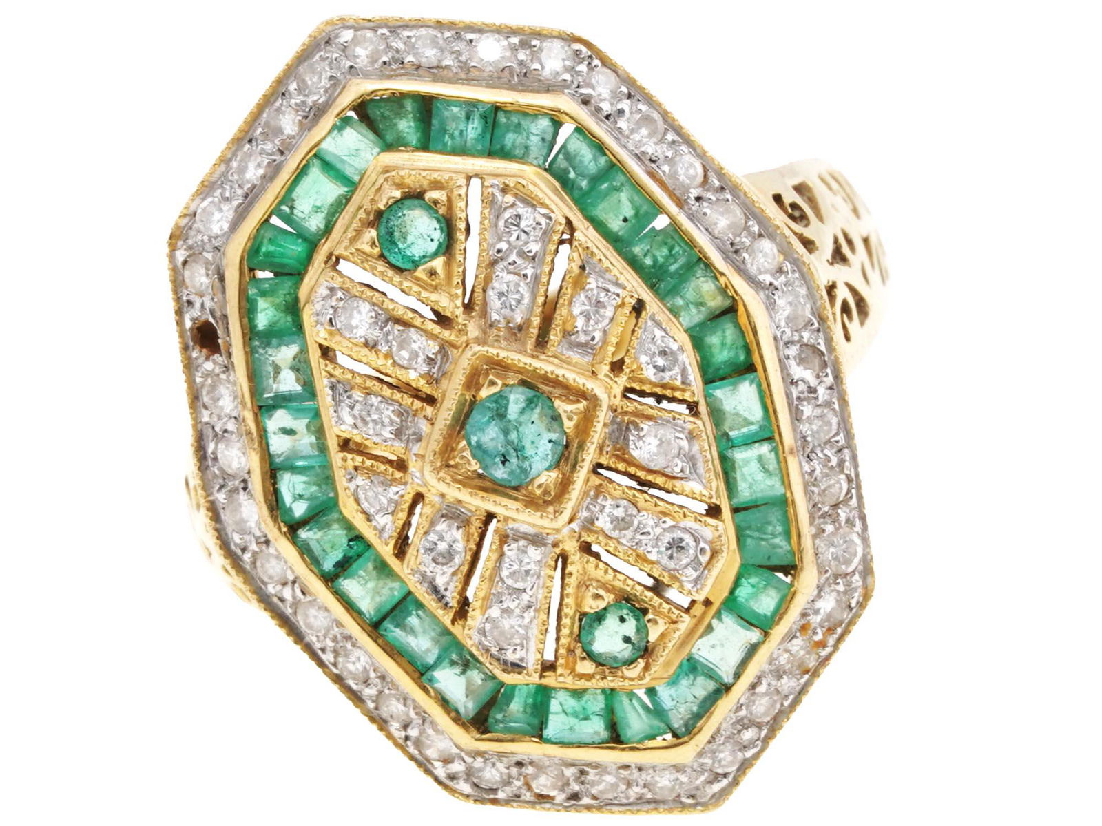 VINTAGE 18K GOLD EMERALD DIAMOND STATEMENT RING (1 of 6)